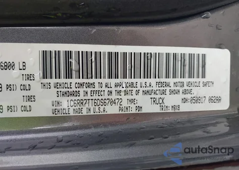 2013 Ram 1500 Big Horn из США, поврежденный, VIN 1C6RR7TT6DS670472